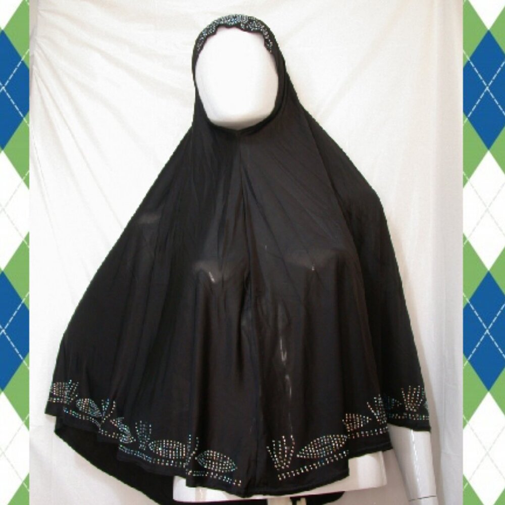 One Piece Muslim Salah Prayer Overhead Hijab BLACK